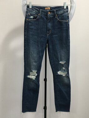 MOTHER Wicked Wildflower Wash High Waisted Looker Ankle Fray Distressed Jeans